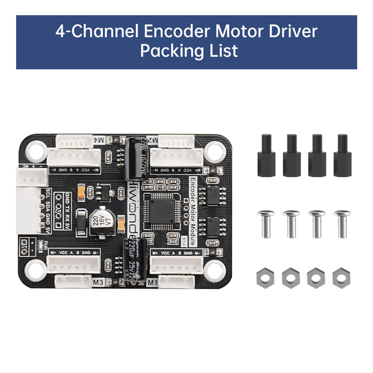 4-Channel Encoder Motor Driver with Onboard Voltage Regulation Circuit for Motor Control Intelligent Small Car 4-Channel Encoder Motor Driver with Onboard Voltage Regulation Circuit for Motor Control Intelligent Small Car